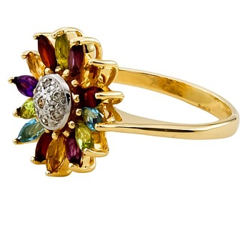 9ct Gold Real Stones Cluster Ring size N